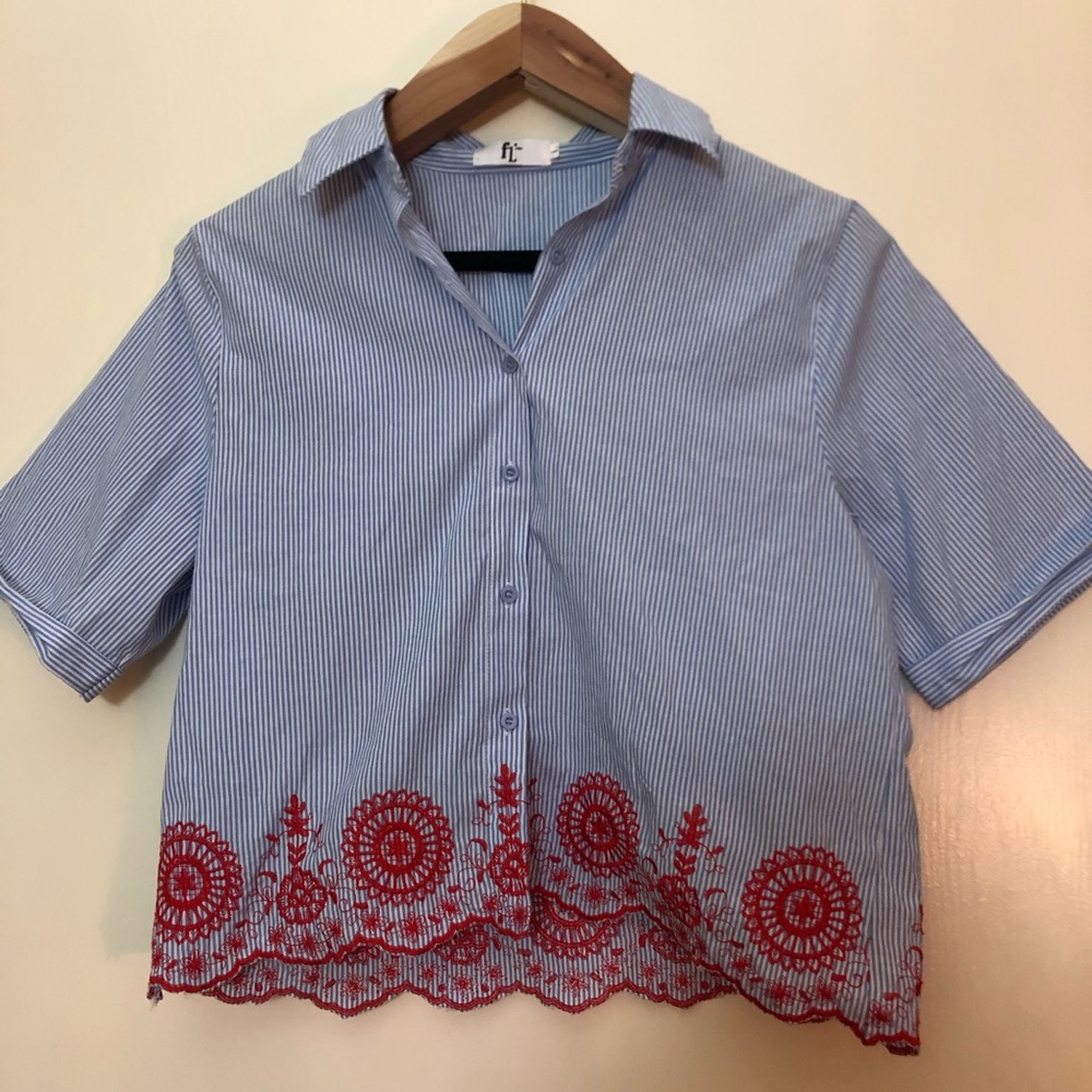 Cropped button-up embroidered blouse